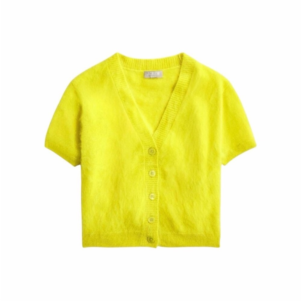 J. Crew Fuzzy V-Neck Short Sleeve Cardigan - Neon Lime - Picture 3 of 7